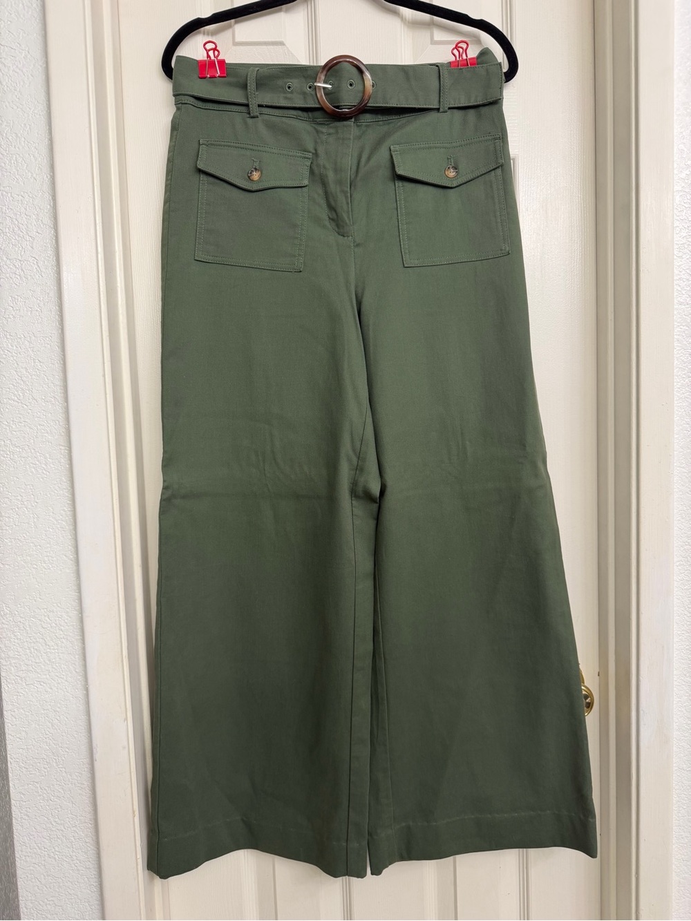 LOFT Olive Green Wide-Leg Cargo Pants with Belt